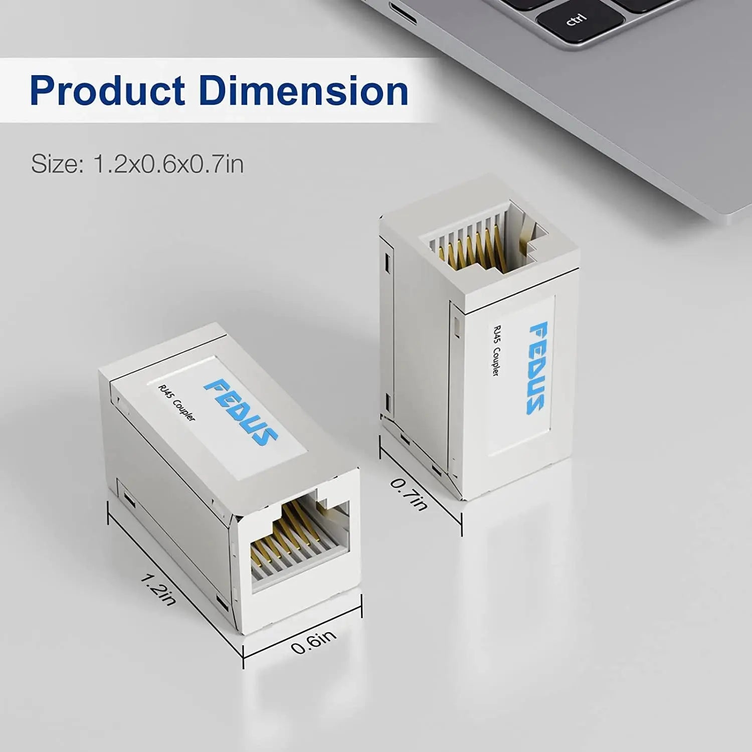 FEDUS Ethernet Cable Coupler, Female to Female, Cat7 & Cat8, Silver, White FEDUS