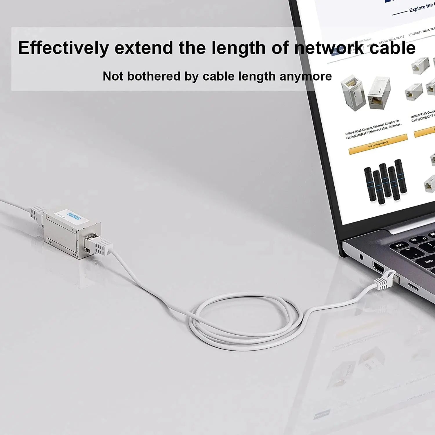 FEDUS Ethernet Cable Coupler, Female to Female, Cat7 & Cat8, Silver, White FEDUS