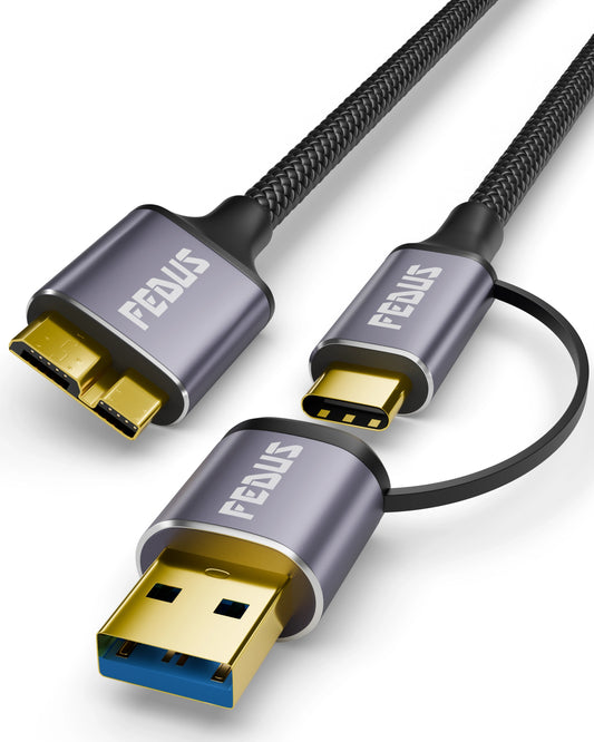 FEDUS Hard Disk Cable Hard Drive Connector USB 3.1 C to Micro B, External Hard Disk Cable for Portable External Hard Drives,WD Elements,Sea gate,Toshiba,Samsung M3 1TB/Galaxy S5/Note 3