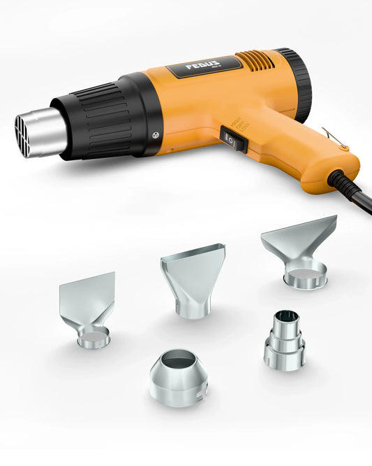 FEDUS Heat Gun Hot Air Gun Temperature Machine 1600W 5 Nozzles Included, 2 Temp Settings Great for industrial use & Crafts, Removing & Drying Paint, Shrink Tubing/Wrapping Packing, Bend Pipes, Epoxy Resin, Yellow FEDUS