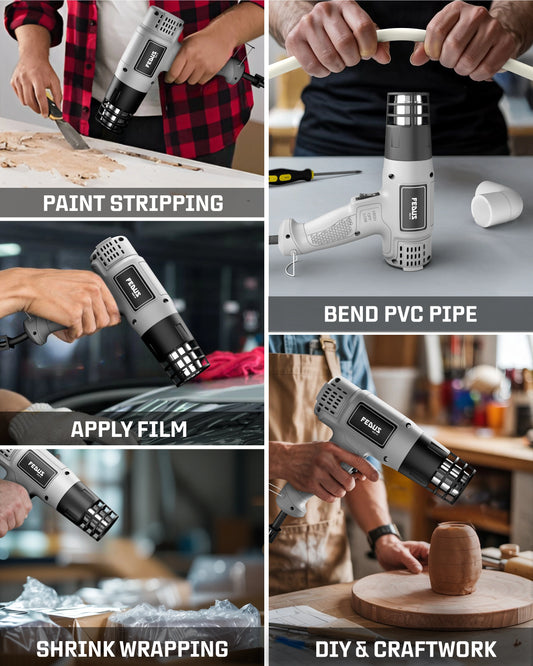 FEDUS Heat Gun Hot Air Gun Temperature Machine 1800W, 2 Temp Settings Great for industrial use & Crafts, Removing & Drying Paint, Shrink Tubing/Wrapping Packing, Bend Plastic Pipes, Epoxy Resin, Grey