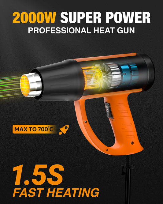 FEDUS Heat Gun Hot Air Gun Temperature Machine 2000W, 2 Temp Settings Great for industrial use & Crafts, Removing & Drying Paint, Shrink Tubing/Wrapping Packing, Bend Plastic Pipes, Epoxy Resin, Orange