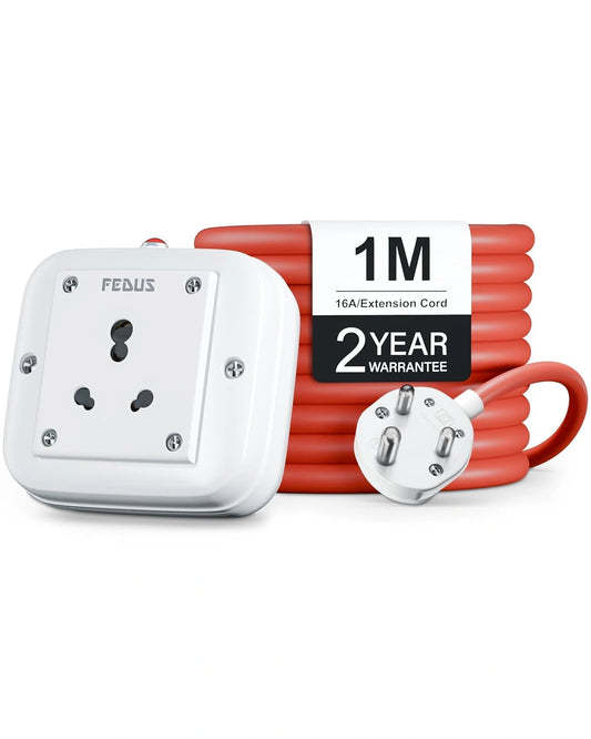 FEDUS Heavy Duty Extension Board 16amp 3000 Watts Heavy Load Capacity Electric Power Extension Switch Cord Strip for Microwave Oven,EV Charger Charging,Iron Press, Induction Stove, AC FEDUS