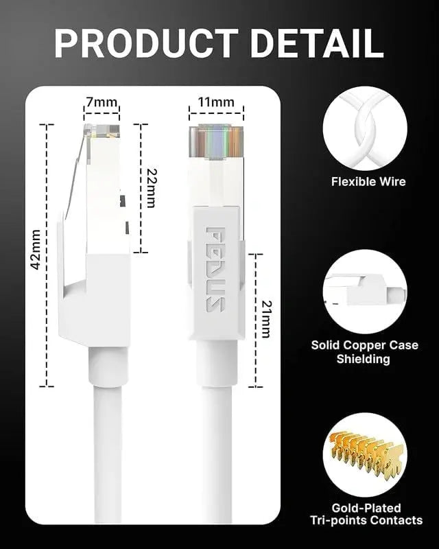 FEDUS Heavy Duty Outdoor Cat6 Cable Weatherproof/UV Resistant 1000mbps Ethernet Cable Suitable for Direct Burial Installations Ethernet Patch LAN Cable,Internet cable Network Cord White FEDUS