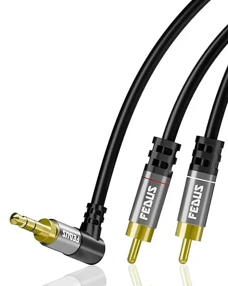 FEDUS L-Shape Aux to RCA Cable RCA to 3.5mm Cable Double Shielded Oxygen-Free Copper RCA to 3.5 mm male 3.5mm to RCA Cable, RCA to Aux Cable, RCA to RCA cable for Smartphones, MP3, Tablets, Speakers FEDUS