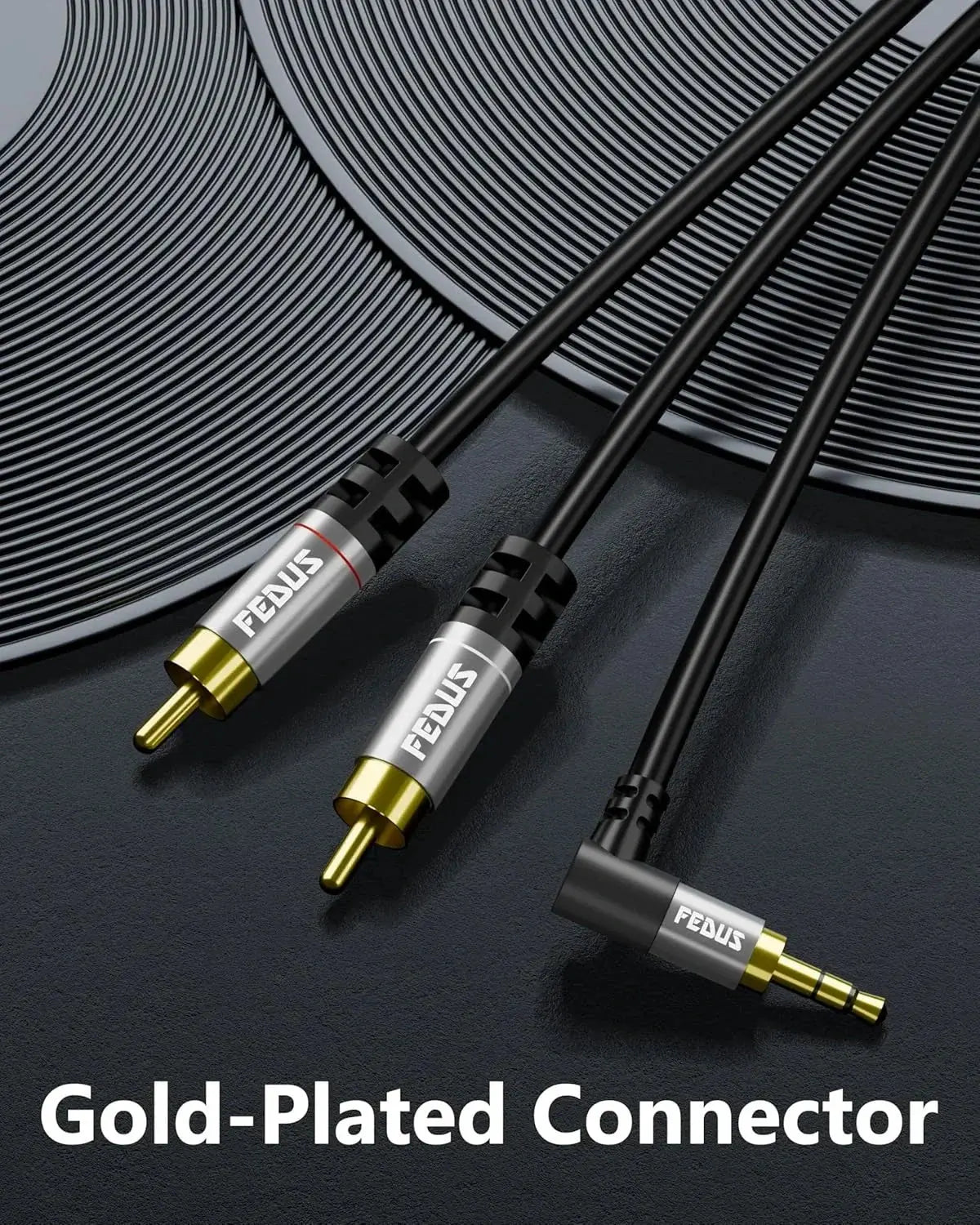 FEDUS L-Shape Aux to RCA Cable RCA to 3.5mm Cable Double Shielded Oxygen-Free Copper RCA to 3.5 mm male 3.5mm to RCA Cable, RCA to Aux Cable, RCA to RCA cable for Smartphones, MP3, Tablets, Speakers FEDUS