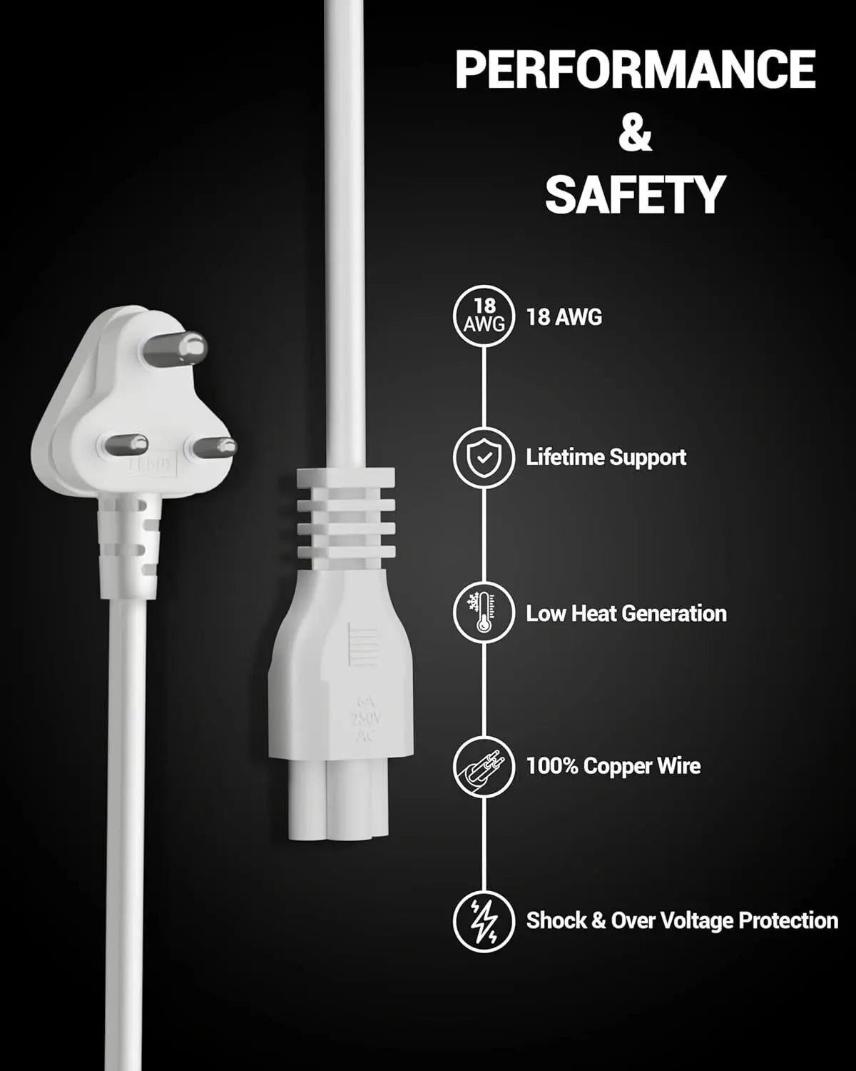 FEDUS 3 Pin AC Laptop Power Cord Cable Notebook Computer Replacement Charger Cord Wire 18AWG Laptop Adapter Power Cable Laptop Charger Power Cord Universal Mickey Mouse Connector Power Cord FEDUS