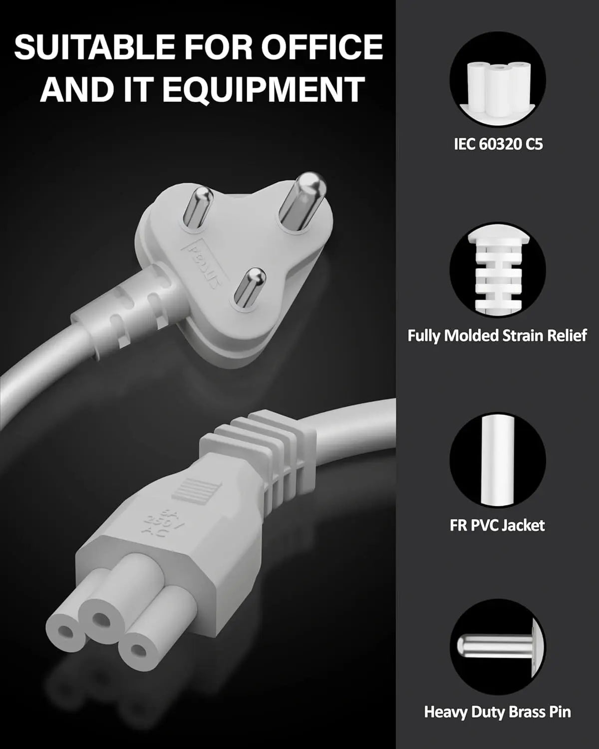 FEDUS 3 Pin AC Laptop Power Cord Cable Notebook Computer Replacement Charger Cord Wire 18AWG Laptop Adapter Power Cable Laptop Charger Power Cord Universal Mickey Mouse Connector Power Cord FEDUS