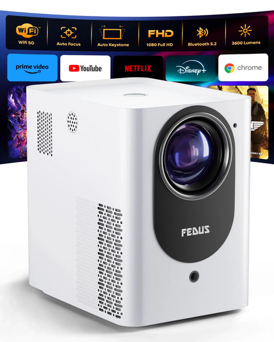 FEDUS Lustre Home Projector – Full HD 1080P LED Projector for Movies, Gaming & Outdoor Entertainment, HDMI, USB, VGA Support, Built-in Speaker, Compact & Portable FEDUS