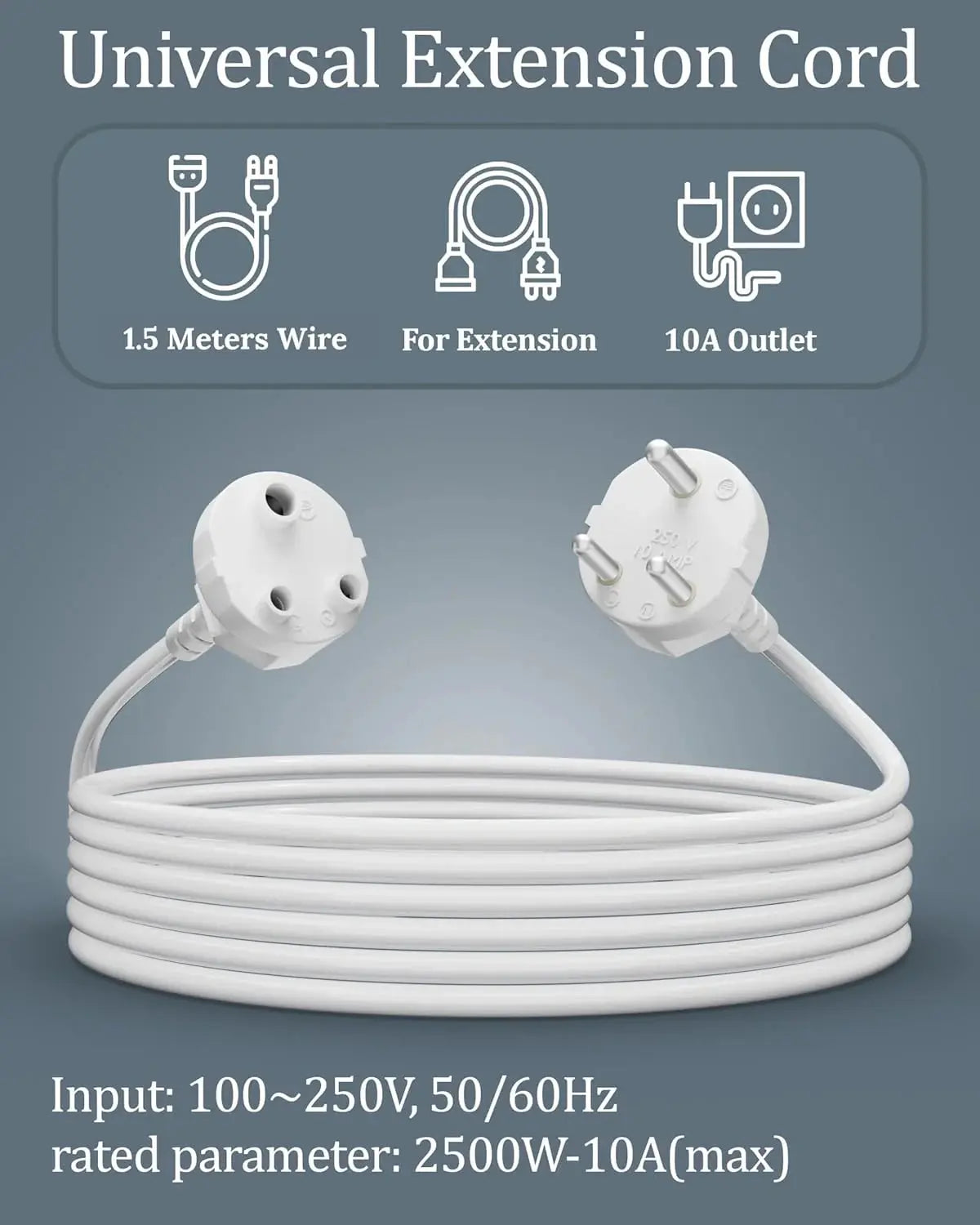 FEDUS 18AWG Heavy Duty Male to Female 3 Pin Power Extension Cord Wire, 10amp Indoor Outdoor Power Extension Electrical Extender Power Cable for appliances, Electronics, and Tools, White FEDUS