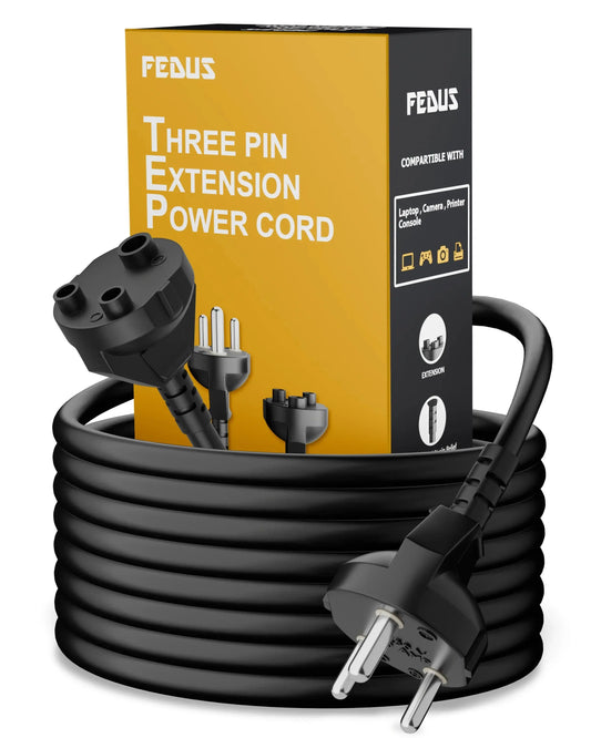 FEDUS 18AWG Heavy Duty Male to Female 3 Pin Power Extension Cord Wire, 10amp Indoor Outdoor Power Cord Extension Electrical Extender Power Cable for appliances, Electronics and Power Tools Cheeku Technologies