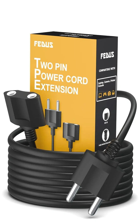 FEDUS 22AWG Male to Female 2 Pin Power Extension Cord Wire, 6amp Indoor Outdoor Power Cord Extension Electrical Extender Power Cable for appliances, Electronics, and Power Tools FEDUS