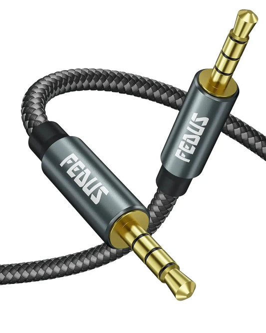 FEDUS 3.5 mm to 3.5 mm Male to Male Aux to Aux Audio Cable Cord with Microphone 3.2 Feet Nylon Braided TRRS 4 Pole Stereo Audio Cord Aux Cable for Car, Aux Cable for Speakers, Earphone Headphone,Phone FEDUS
