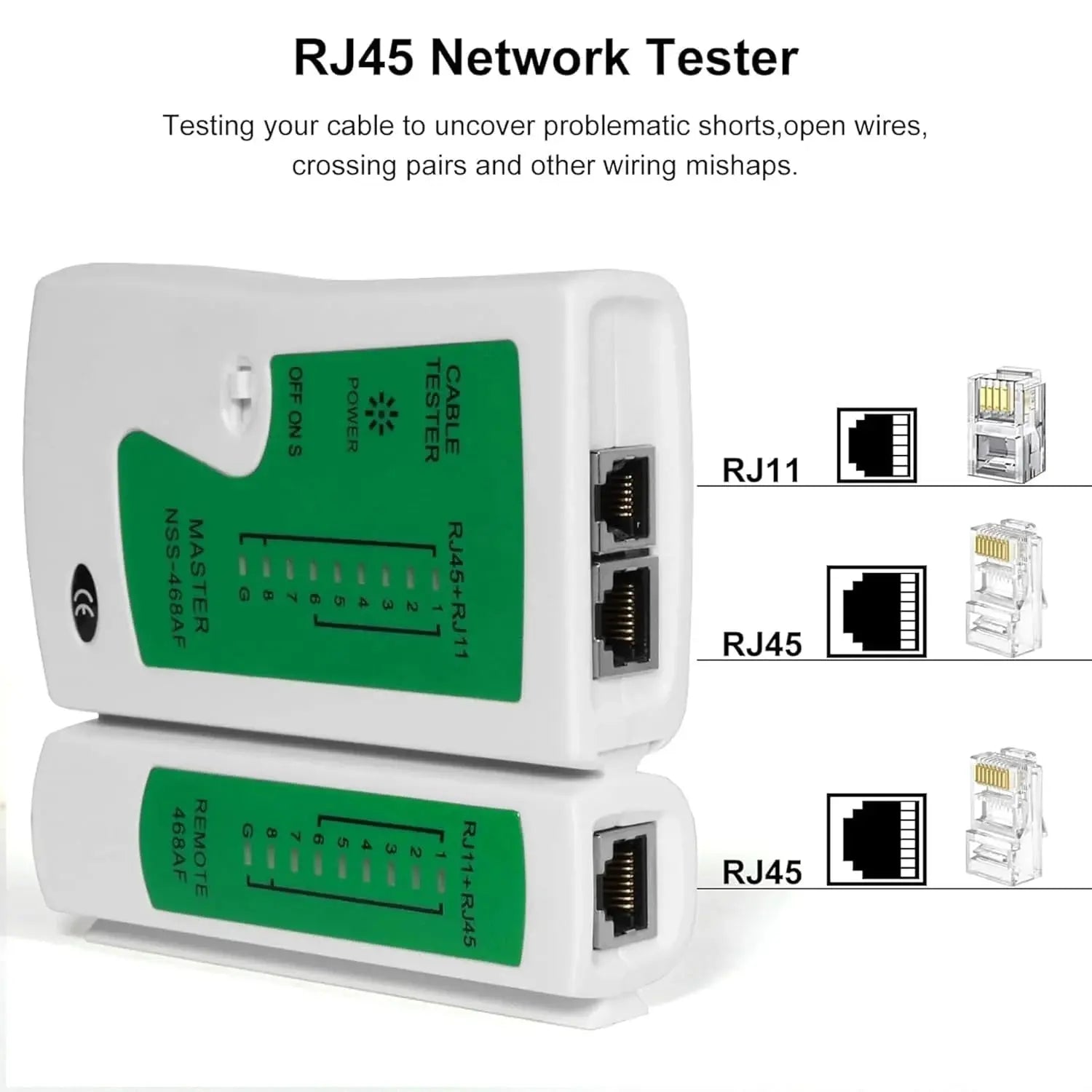FEDUS Network Cable Tester, RJ45 And RJ11 Lan Cable Tester With 9V Battery, LED Indicators RJ12 CAT5 CAT 6 UTP Ethernet Cable Tester, RJ11 RJ12 ethernet Cable Tester FEDUS