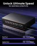 FEDUS NextSwitch 10 Port AI PoE Switch, 10/100 Mbps 8 PoE + 2 Uplink 130W Unmanaged Active PoE for IP Cameras, NVR, VoIP, 250m Long Range, VLAN Isolation, 6KV Surge Protection Ethernet LAN Extender FEDUS