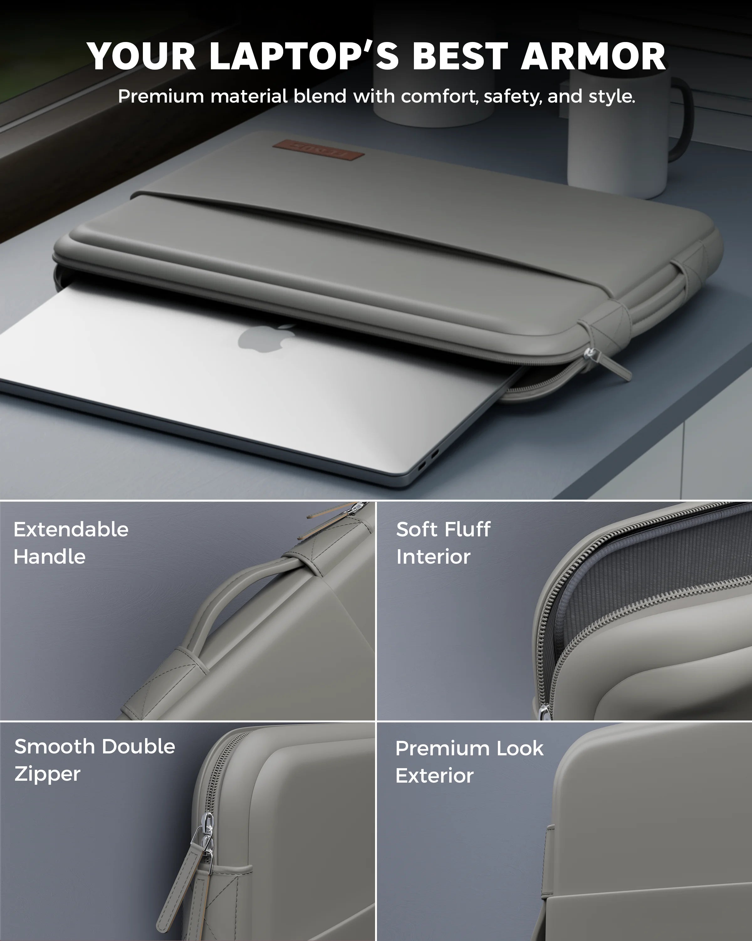 oro cloud grey laptop sleeve 2