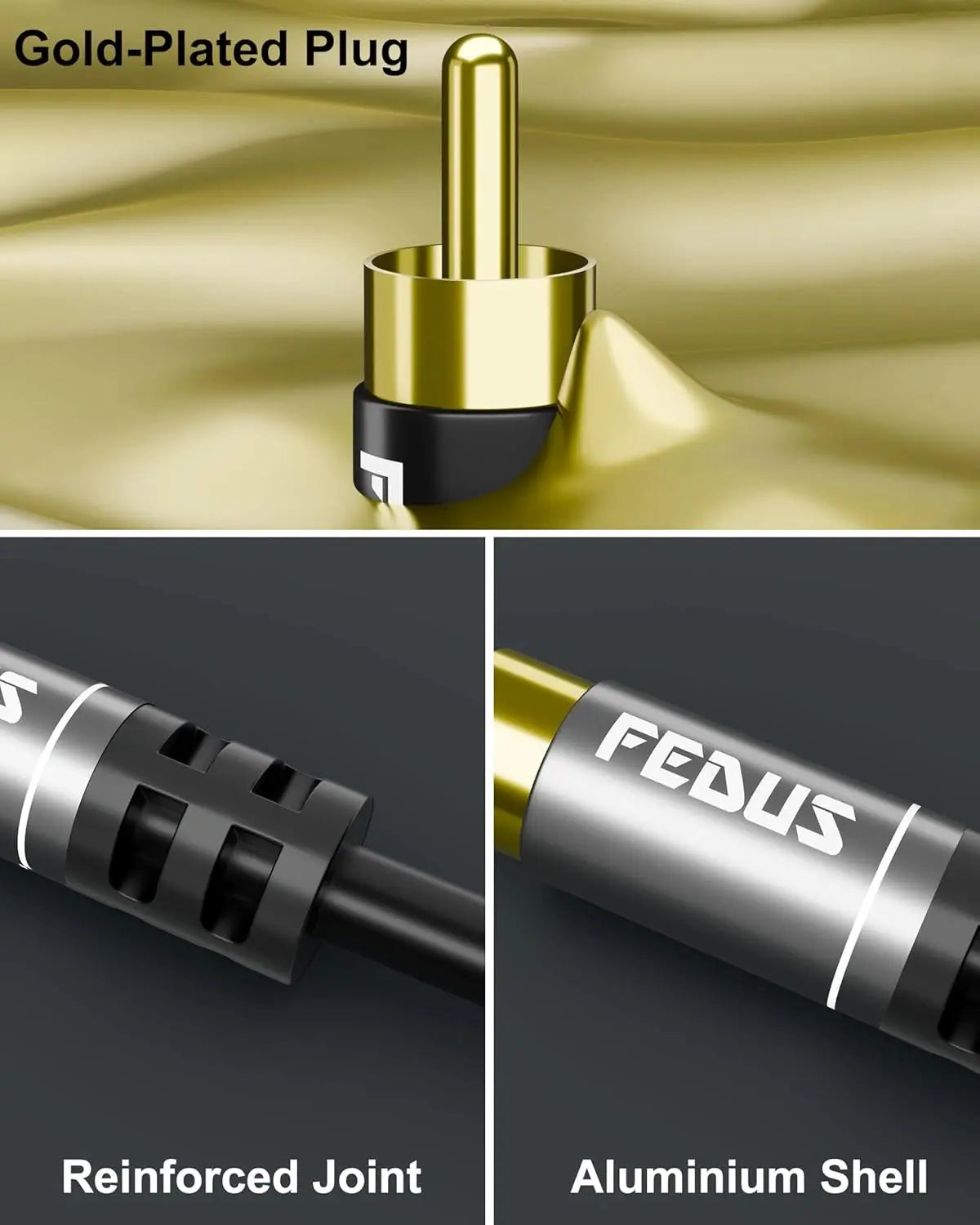 FEDUS RCA cable, 3 RCA Male to 3 RCA Male Double Shielded Oxygen-Free Copper RCA to RCA cable, Heavy Duty Gold Plated Stereo Audio Video Cable, AV cable for TV, LED Home Theater, DTH, Laptop PC DVD FEDUS