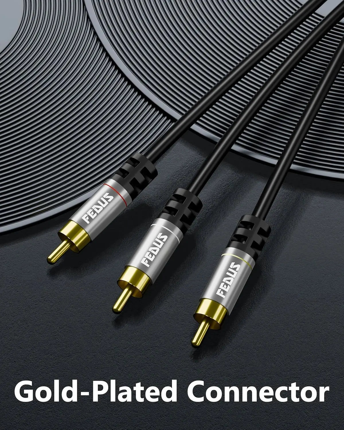 FEDUS RCA cable, 3 RCA Male to 3 RCA Male Double Shielded Oxygen-Free Copper RCA to RCA cable, Heavy Duty Gold Plated Stereo Audio Video Cable, AV cable for TV, LED Home Theater, DTH, Laptop PC DVD FEDUS