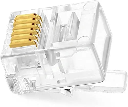FEDUS RJ12 6P6C Plug,Transparent Telephone Jack Flat Cable Modular Plug Connector Clear Line Snap-in Crimp-On Plugs Connector for Phone Line Cord Compatible with Both Solid & Stranded Wire FEDUS
