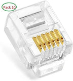 FEDUS RJ12 6P6C Plug,Transparent Telephone Jack Flat Cable Modular Plug Connector Clear Line Snap-in Crimp-On Plugs Connector for Phone Line Cord Compatible with Both Solid & Stranded Wire FEDUS