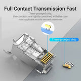 FEDUS RJ45 Cat7 & Cat6A Crimping Connectors plug, 50U Nickel Plated 3 Prong Shielded FTP/STP External Ground 23 AWG (0.573mm) Cable, RJ45 8P8C Plug, SILVER FEDUS