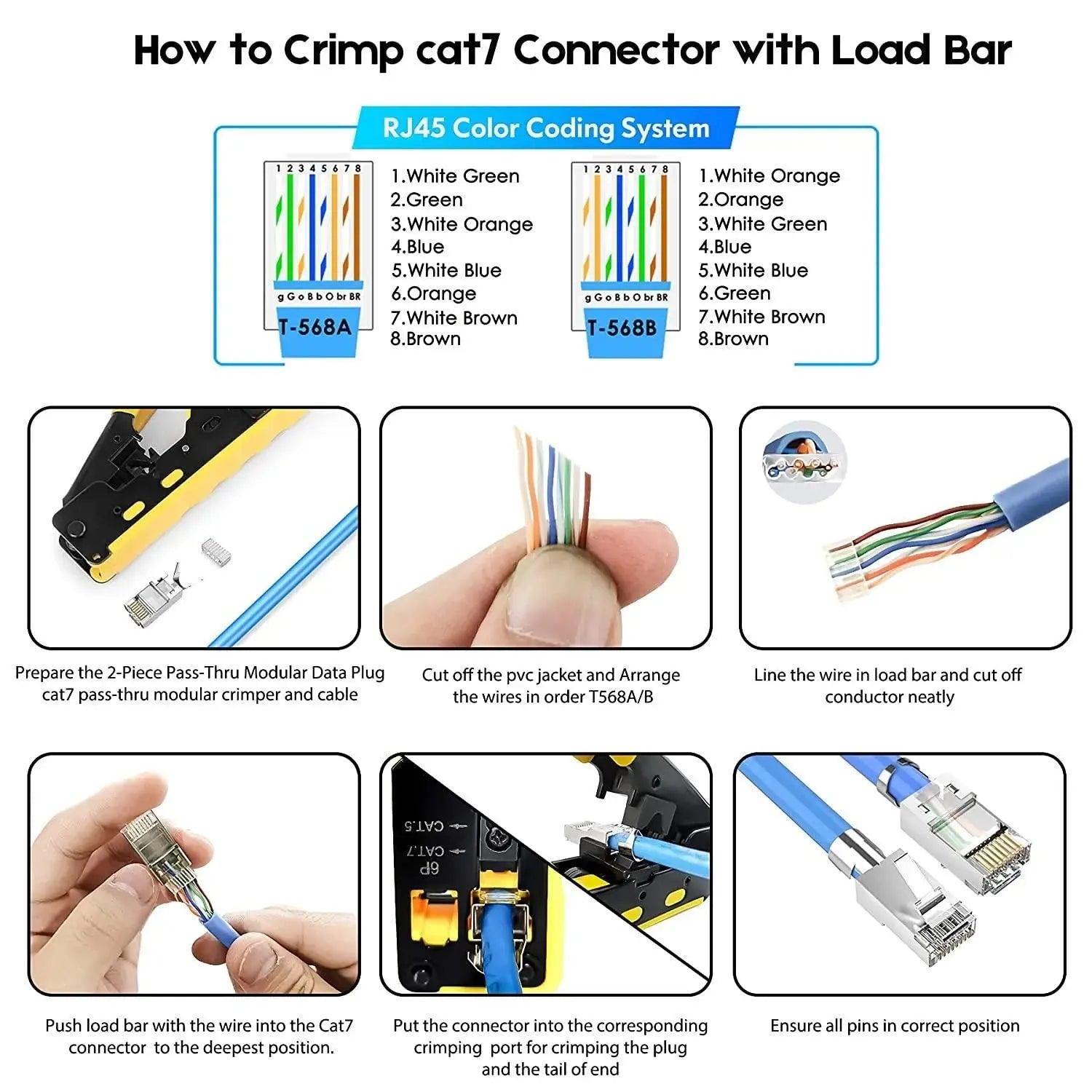 FEDUS RJ45 Cat7 & Cat6A Crimping Connectors plug, 50U Nickel Plated 3 Prong Shielded FTP/STP External Ground 23 AWG (0.573mm) Cable, RJ45 8P8C Plug, SILVER FEDUS