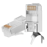 FEDUS RJ45 Cat7 & Cat6A Crimping Connectors plug, 50U Nickel Plated 3 Prong Shielded FTP/STP External Ground 23 AWG (0.573mm) Cable, RJ45 8P8C Plug, SILVER FEDUS