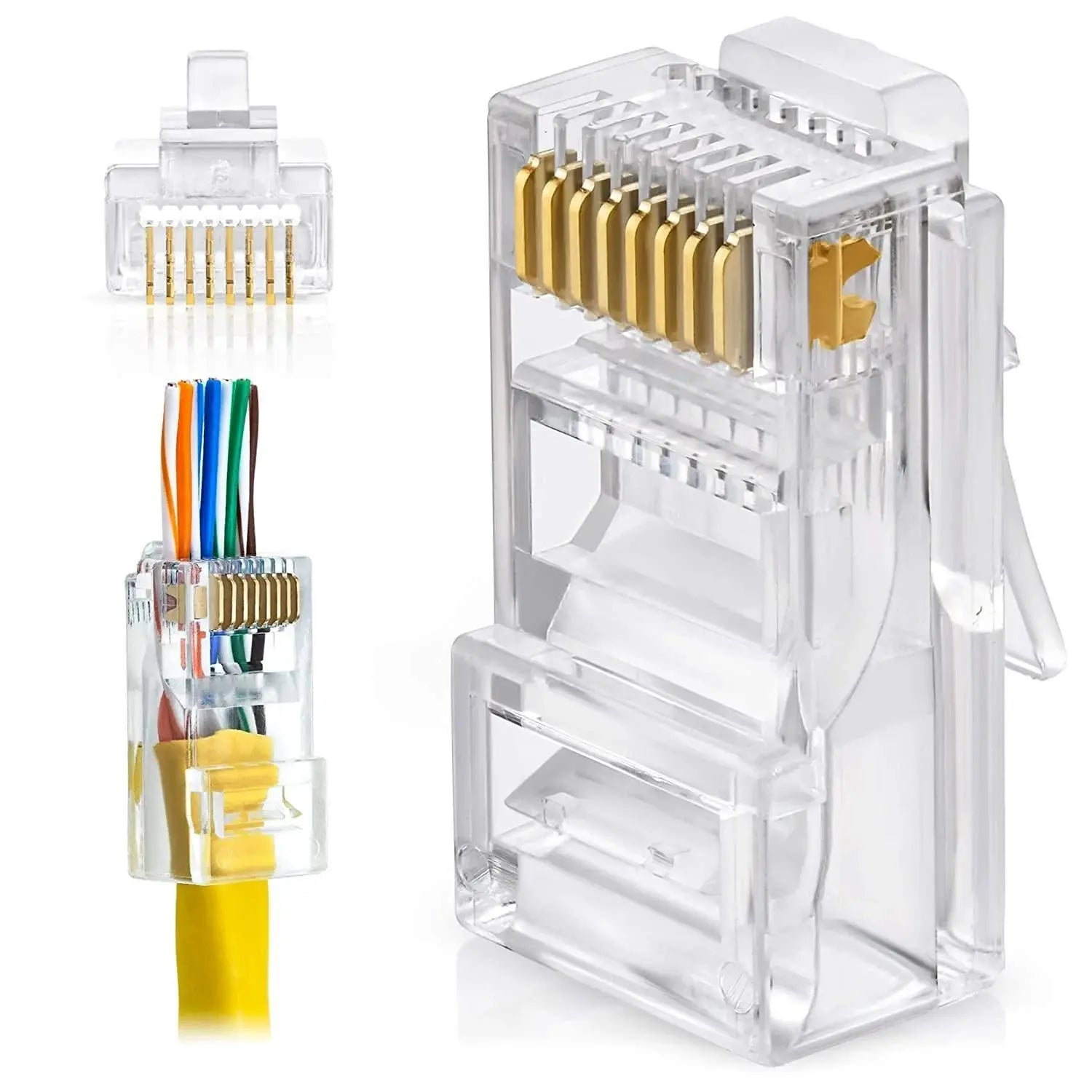 FEDUS RJ45 Cat6 Pass-Through Connector RJ45 Ends, Cat5, Cat5e, Cat6 8P8C RJ45 Connector, Ethernet Cable Crimp Connectors UTP Network Plug Solid Wire and Standard Cable, LAN Crimp FEDUS