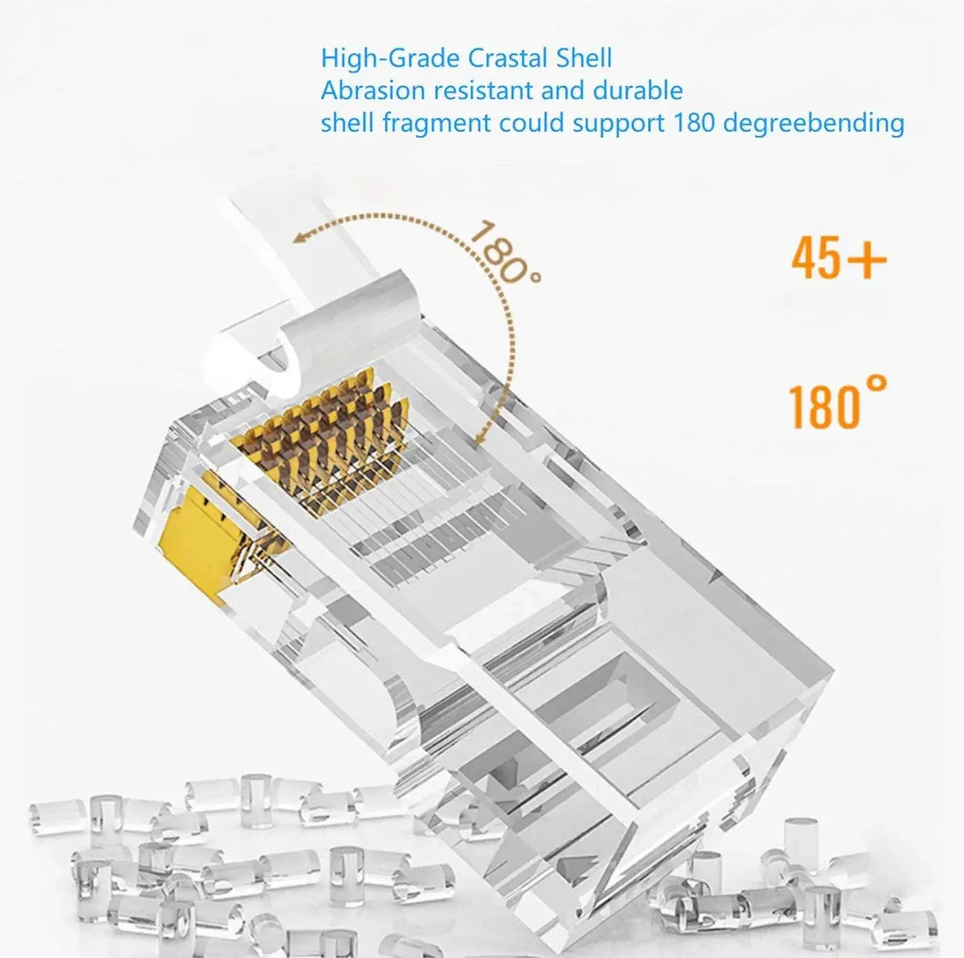 FEDUS RJ45 Cat6 Pass-Through Connector RJ45 Ends, Cat5, Cat5e, Cat6 8P8C RJ45 Connector, Ethernet Cable Crimp Connectors UTP Network Plug Solid Wire and Standard Cable, LAN Crimp FEDUS