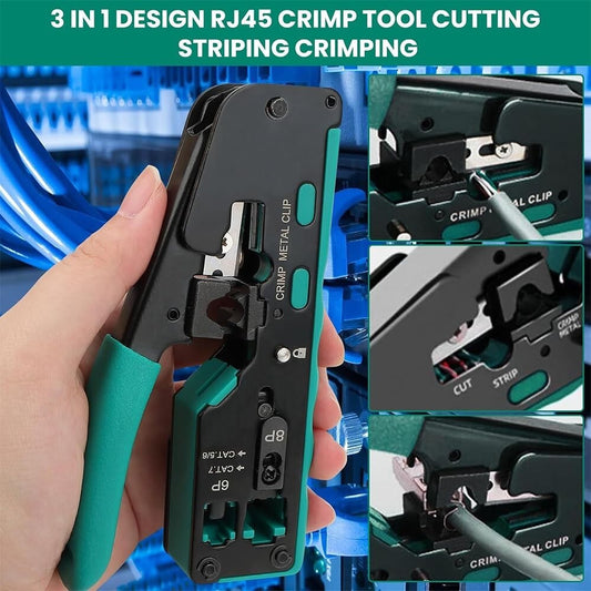 FEDUS RJ45 Crimp Tool Pass Through Ethernet Crimper Tool Kit All-in-One for STP UTP Cat5 Cat5e Cat6 Cat7 Cat8 Crimping Tool Kit Wire Stripper/Wire Cutter for RJ45 RJ11/12 6P/8P
