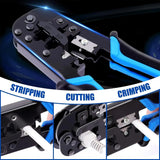 FEDUS RJ45 Crimping Tool Kit, Crimping Tool rj45 Crimping machine for Cat6A Cat5E Cat5 RJ45 Ethernet tool kit, 50PCS rj45 Connector, Network lan Tester, 50PCS Boot Covers, Cut and Strip Tool Black COMBO-1 FEDUS
