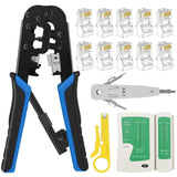 FEDUS RJ45 Crimping Tool Kit, Crimping Tool rj45 Crimping machine for Cat6A Cat5e Cat5 RJ45 Ethernet tool kit, 25PCS rj45 Connector, Network lan Tester, Cut and Strip Tool, Punch Down Tool Black COMBO-5 FEDUS