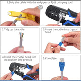 FEDUS RJ45 Crimping Tool Kit, Crimping Tool rj45 for Cat6A Cat5e Cat5 RJ45, 50PCS rj45 Connector & Boot Covers, Network lan Tester, Cut and Strip Tool, 25 Cable Ties Punch Down Tool,5Pcs RJ45 coupler Black 7 in 1 FEDUS