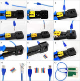 FEDUS RJ45 Crimping Tool Kit, Passthrough Crimping Tool rj45 Crimping machine for Cat6A Cat6 Cat5E Cat5 RJ45 Ethernet tool kit, 25PCS rj45 Passthrough Connector, Cut and Strip Tool Blue COMBO-1 FEDUS