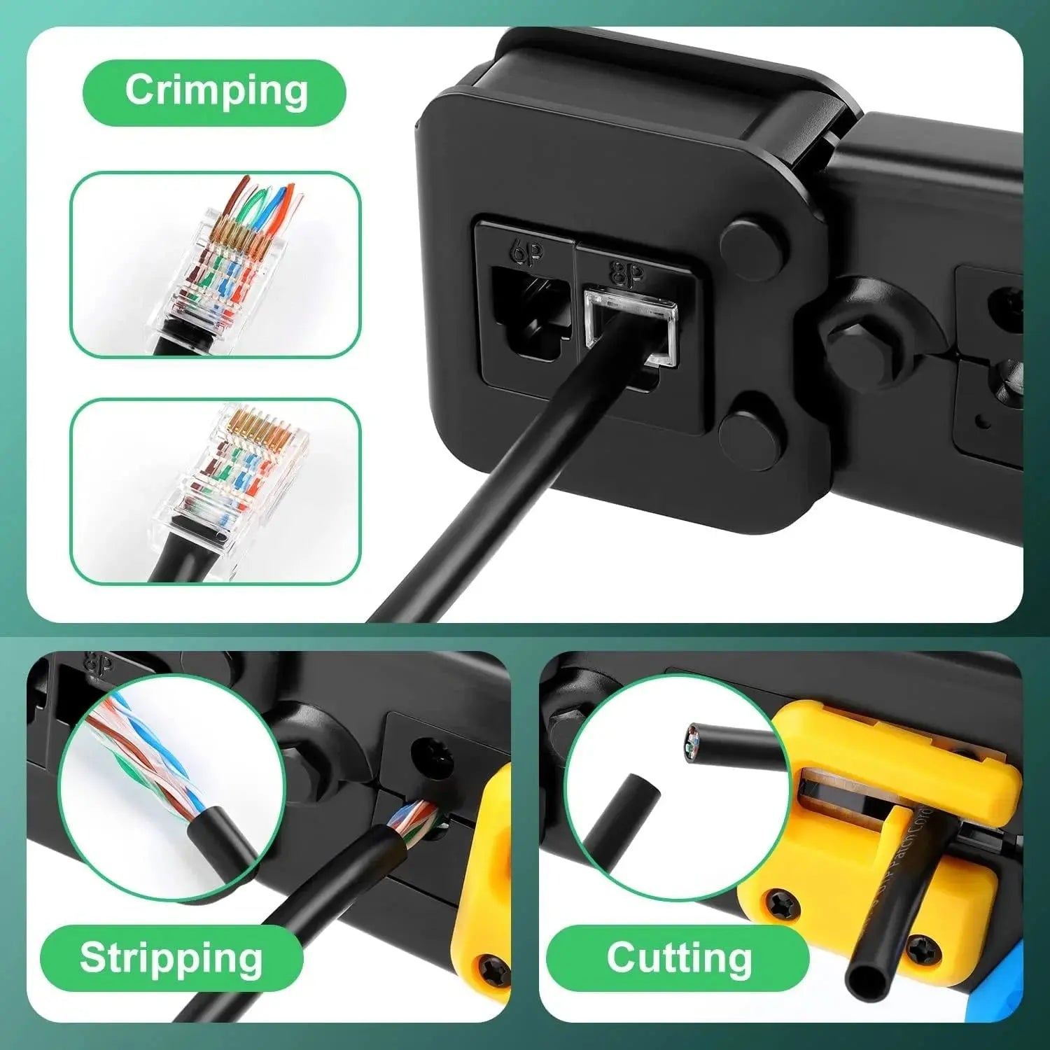 FEDUS RJ45 Crimping Tool Kit, Passthrough Crimping Tool rj45 Crimping machine for Cat6A Cat6 Cat5E Cat5 RJ45 Ethernet tool kit, 25PCS rj45 Passthrough Connector, Cut and Strip Tool Blue COMBO-1 FEDUS