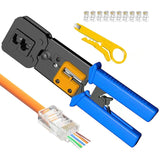 FEDUS RJ45 Crimping Tool Kit, Passthrough Crimping Tool rj45 Crimping machine for Cat6A Cat6 Cat5E Cat5 RJ45 Ethernet tool kit, 25PCS rj45 Passthrough Connector, Cut and Strip Tool Blue COMBO-1 FEDUS