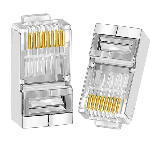 FEDUS RJ45 STP Connector Cat5, Cat5E, Cat6, Shielded RJ45 Nickel Plated 8P8C Ethernet Modular LAN Crimp Module Plug FTP STP Network Crimping Plug Ethernet Network Cable Plug FEDUS