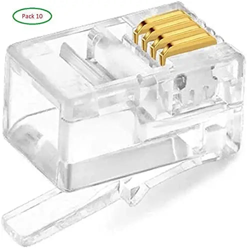 FEDUS RJ9 Modular Phone Headset 4P4C Plug Jack Connector for RJ9 / RJ10 / RJ22 Telephone Flat Cable/Cord Adapter Telephone Modular Plug (Compatible with Both Solid and Stranded Wire) FEDUS