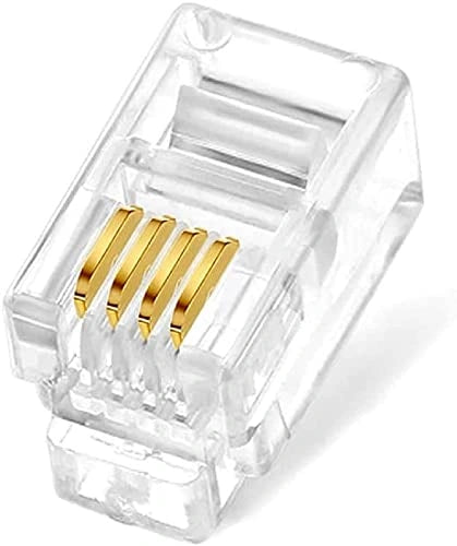 FEDUS RJ9 Modular Phone Headset 4P4C Plug Jack Connector for RJ9 / RJ10 / RJ22 Telephone Flat Cable/Cord Adapter Telephone Modular Plug (Compatible with Both Solid and Stranded Wire)