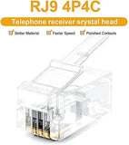 FEDUS RJ9 Modular Phone Headset 4P4C Plug Jack Connector for RJ9 / RJ10 / RJ22 Telephone Flat Cable/Cord Adapter Telephone Modular Plug (Compatible with Both Solid and Stranded Wire) FEDUS