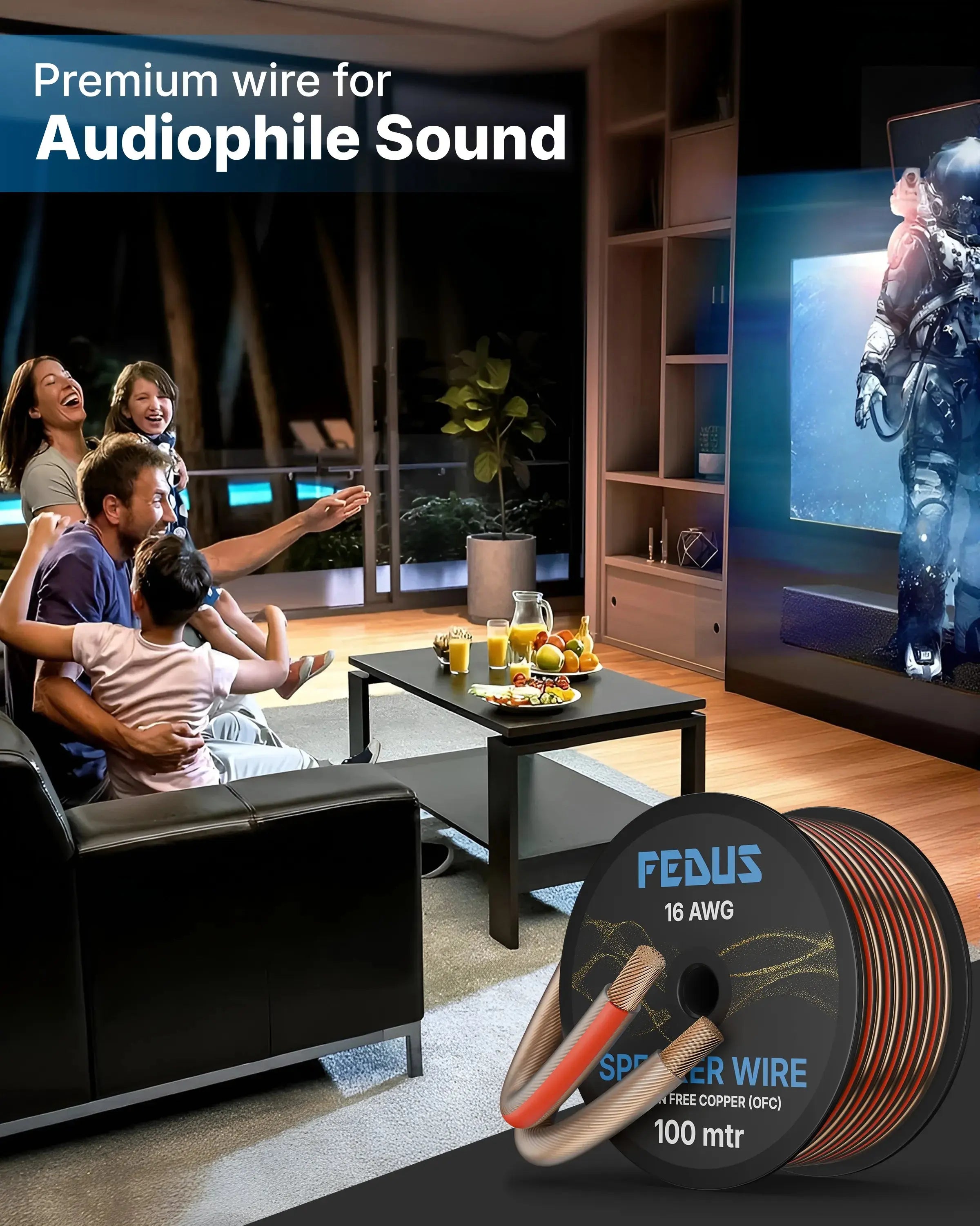 16 Gauge Speaker Wire Crystal Clear - Oxygen-Free Copper, Transparent Audio Cable FEDUS