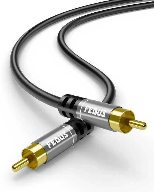 FEDUS Subwoofer Cable, 24K Gold-Plated Oxygen-Free Copper Double Shielded RCA To RCA Audio Cable, Cable for Home Theatre, Subwoofer, Power Amplifier, AVR, Hi-Fi Systems, Sound Bar, Car Audio