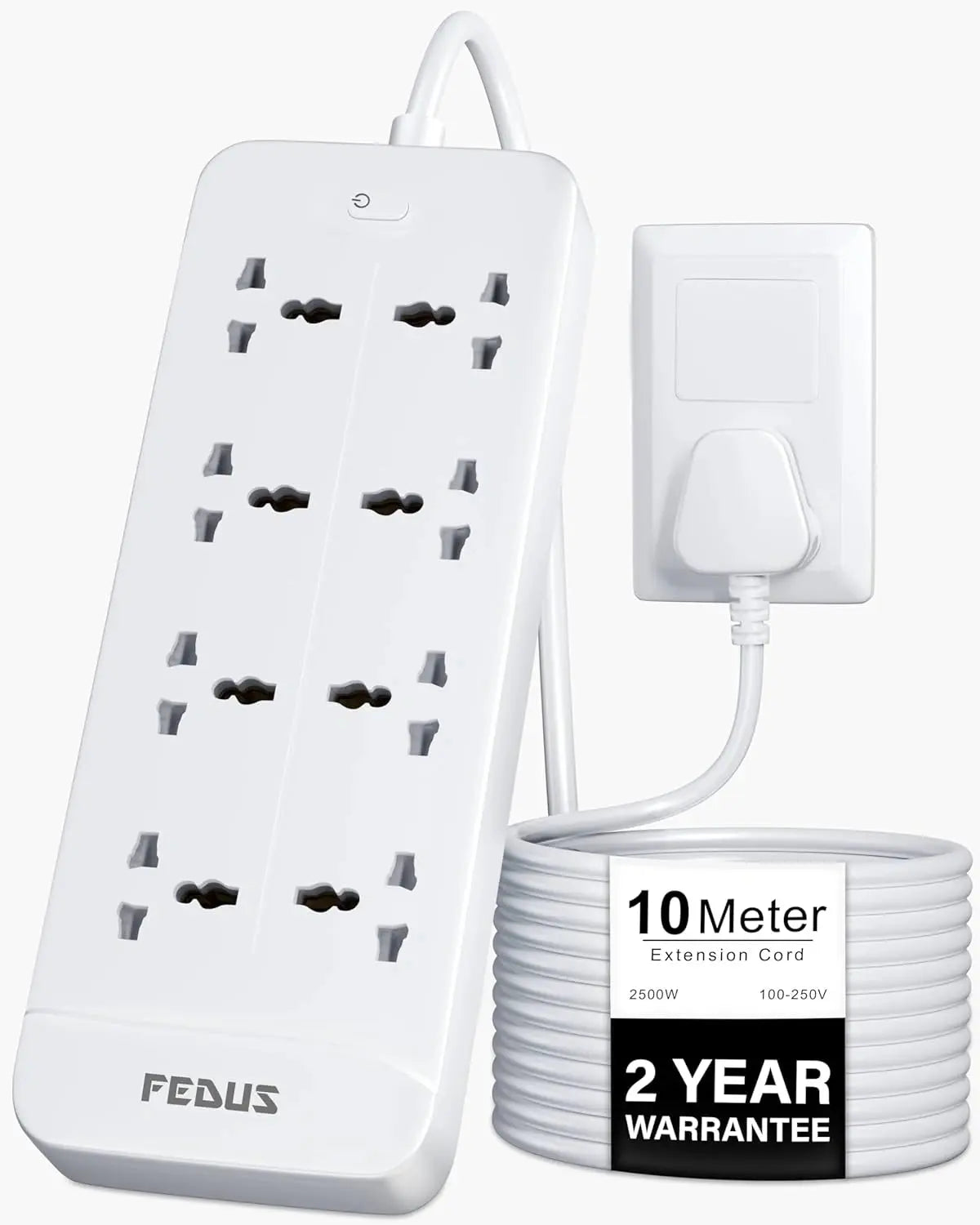 FEDUS Surge Protector, 8 Universal Sockets with MOV, OLP Protection, Long Cable, Extension Board Cord, Automatic Overload Protection, Fireproof Power Strip Switch Board, Spike Guard FEDUS