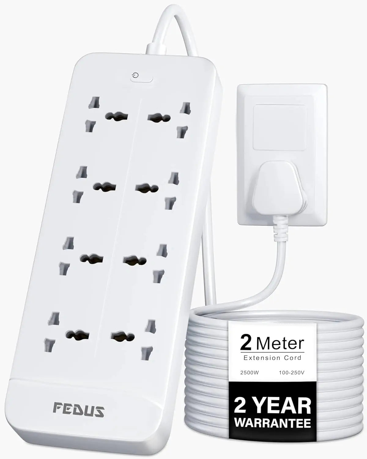 FEDUS Surge Protector, 8 Universal Sockets with MOV, OLP Protection, Long Cable, Extension Board Cord, Automatic Overload Protection, Fireproof Power Strip Switch Board, Spike Guard FEDUS