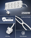 FEDUS Surge Protector, 8 Universal Sockets with MOV, OLP Protection, Long Cable, Extension Board Cord, Automatic Overload Protection, Fireproof Power Strip Switch Board, Spike Guard