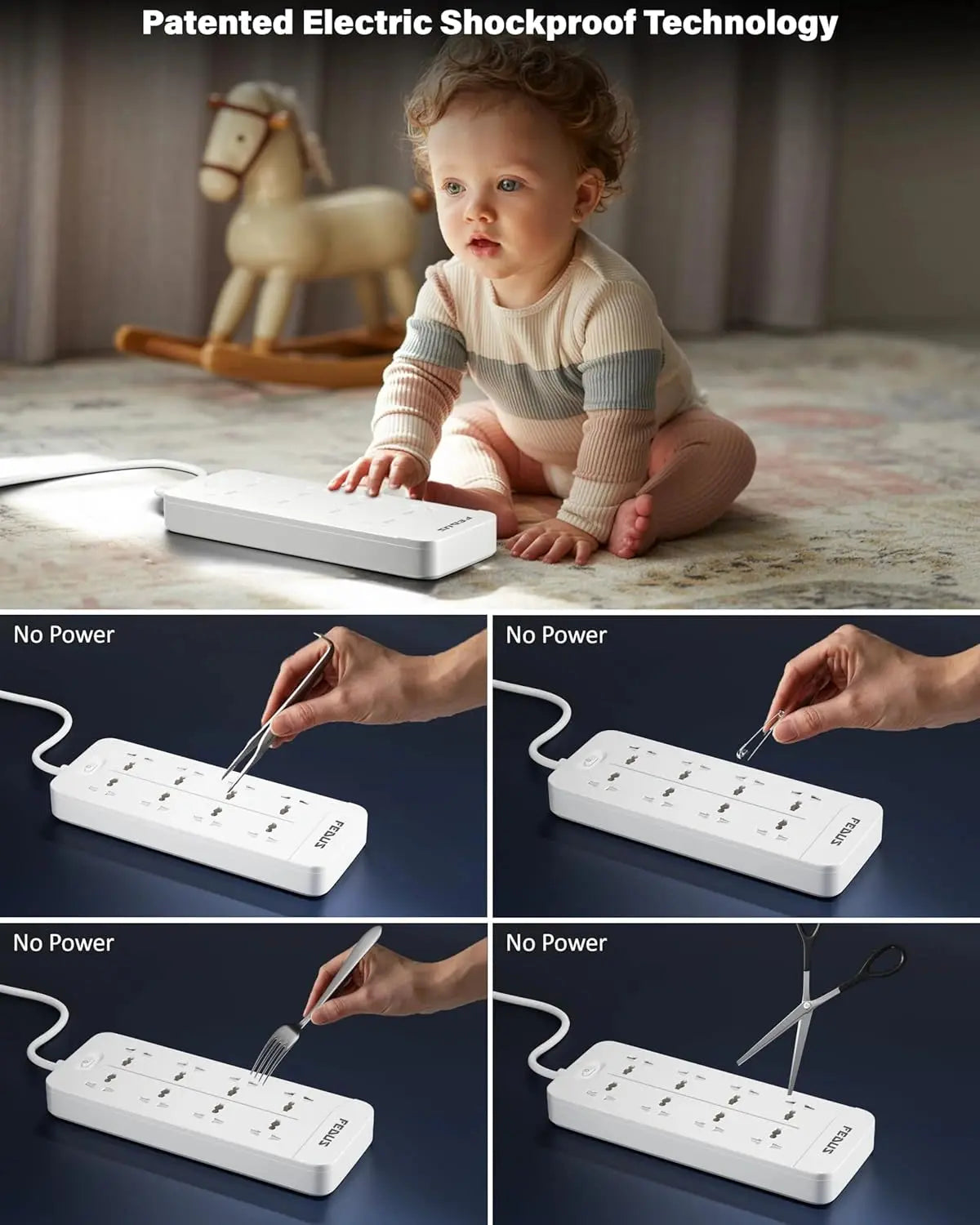 FEDUS Surge Protector, 8 Universal Sockets with MOV, OLP Protection, Long Cable, Extension Board Cord, Automatic Overload Protection, Fireproof Power Strip Switch Board, Spike Guard FEDUS