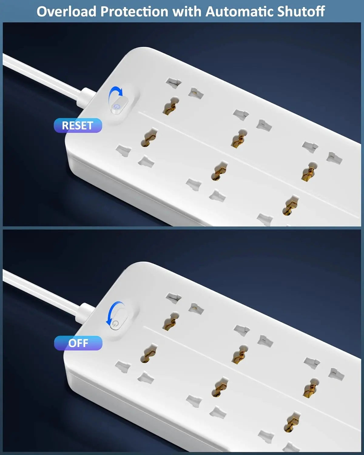 FEDUS Surge Protector, 8 Universal Sockets with MOV, OLP Protection, Long Cable, Extension Board Cord, Automatic Overload Protection, Fireproof Power Strip Switch Board, Spike Guard FEDUS