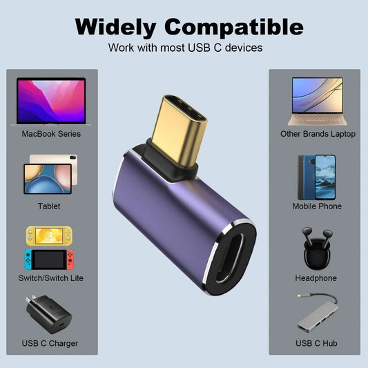 FEDUS Type C Male to Female USB C Right Angle Adapter, 90 Degree 100W 40Gbps 8K Video USB C Male to Female Extension Extender