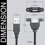 FEDUS Panel- Mount USB 2.0 Male to Female Extension Cable, 17-inch /43cm USB 2.0 Type A Male to Type A Female with Screw Hole Panel Mount Adapter External Cable FEDUS