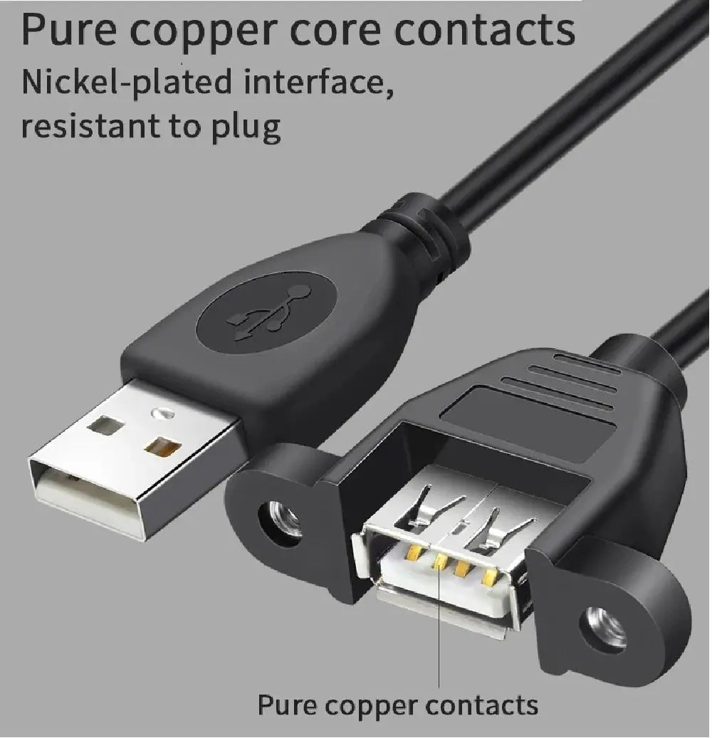 FEDUS Panel- Mount USB 2.0 Male to Female Extension Cable, 17-inch /43cm USB 2.0 Type A Male to Type A Female with Screw Hole Panel Mount Adapter External Cable FEDUS